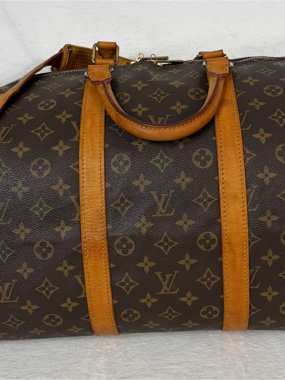 Louis Vuitton Monogram Canvas Bando Keepall 55 with Tan Trim